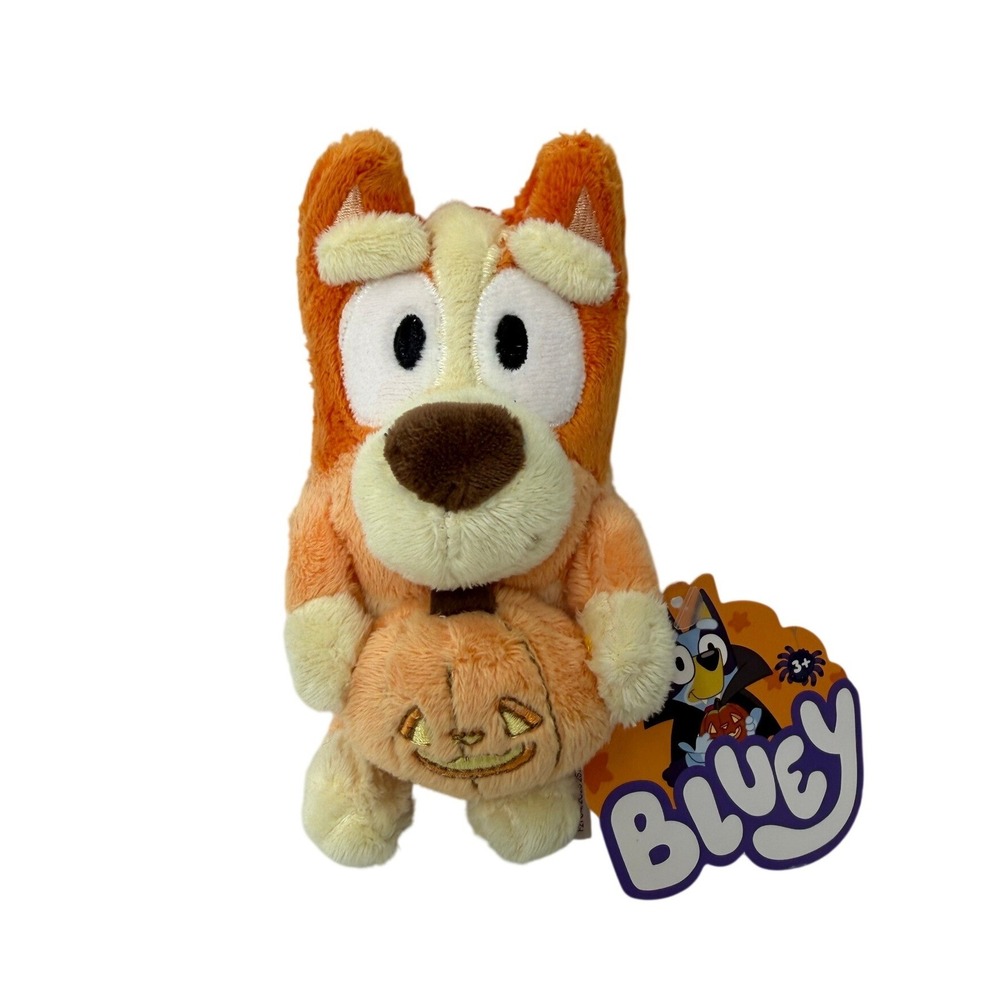 Bluey Bingo Halloween Plush Backpack Clip Pumpkin Jack-O-Lantern Orange 5.5 inch